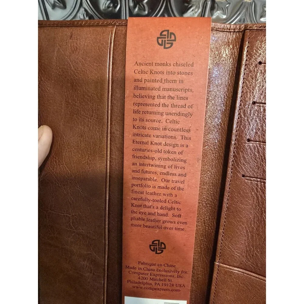 New Celtic Knot Handcrafted Brown Leather Travel Portfolio